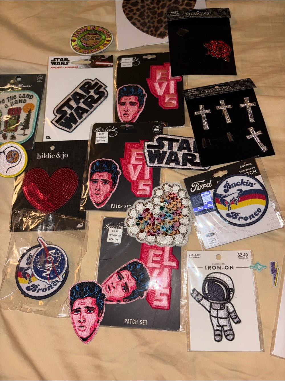 Disney Men's Embroidered Elvis & Novelty Patch Set in Pink, Red, Black